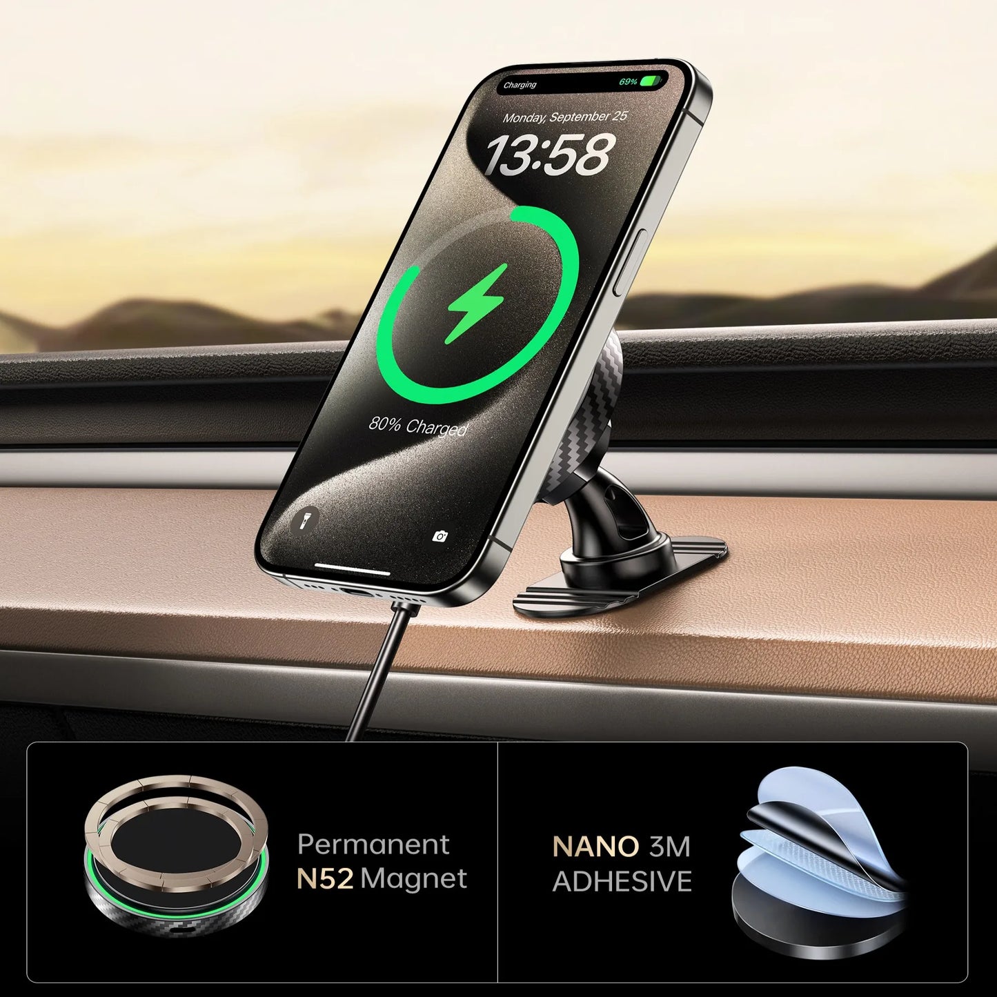 Qi2 Magnetic Wireless Car Charger