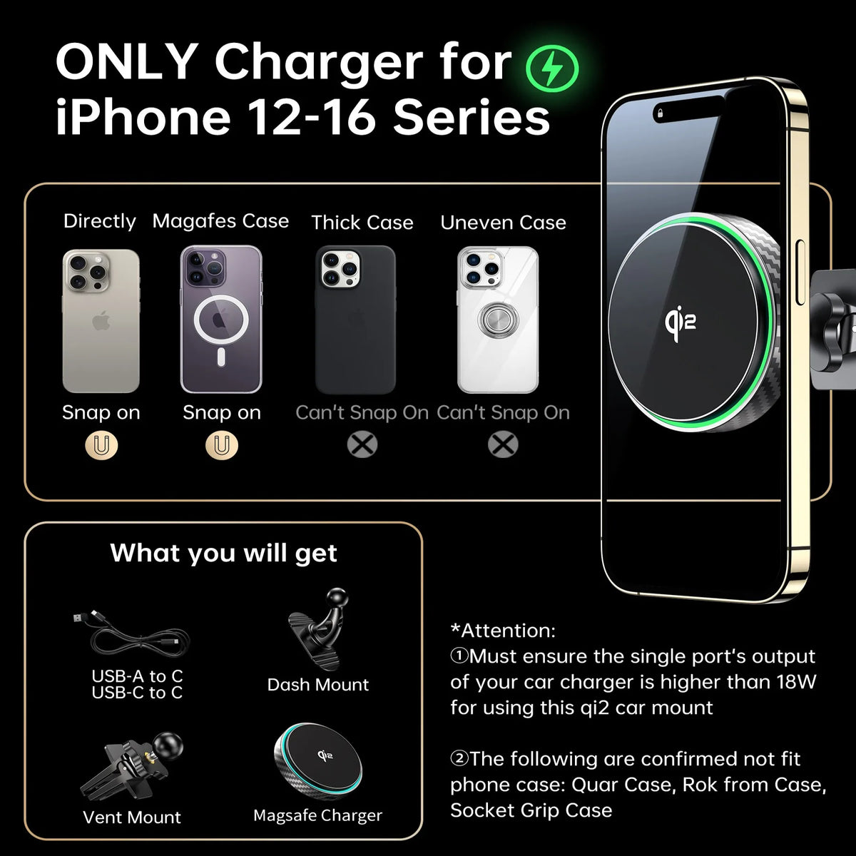 Qi2 Magnetic Wireless Car Charger