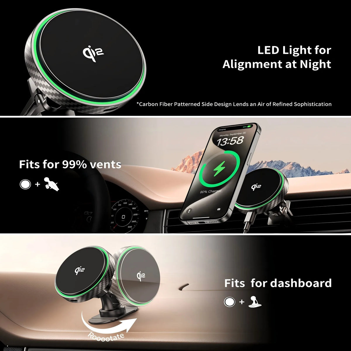 Qi2 Magnetic Wireless Car Charger