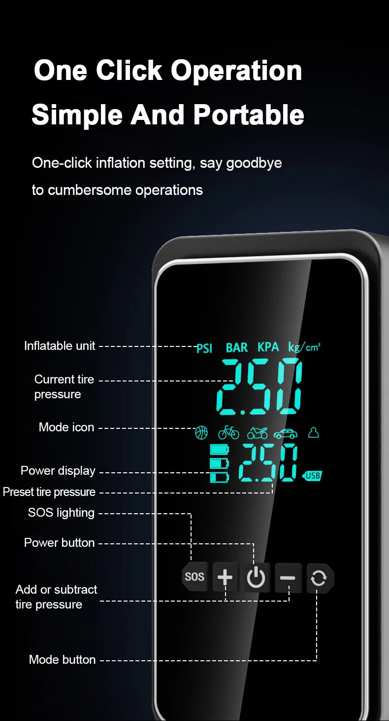 Rechargeable Digital Tire Inflator Pump