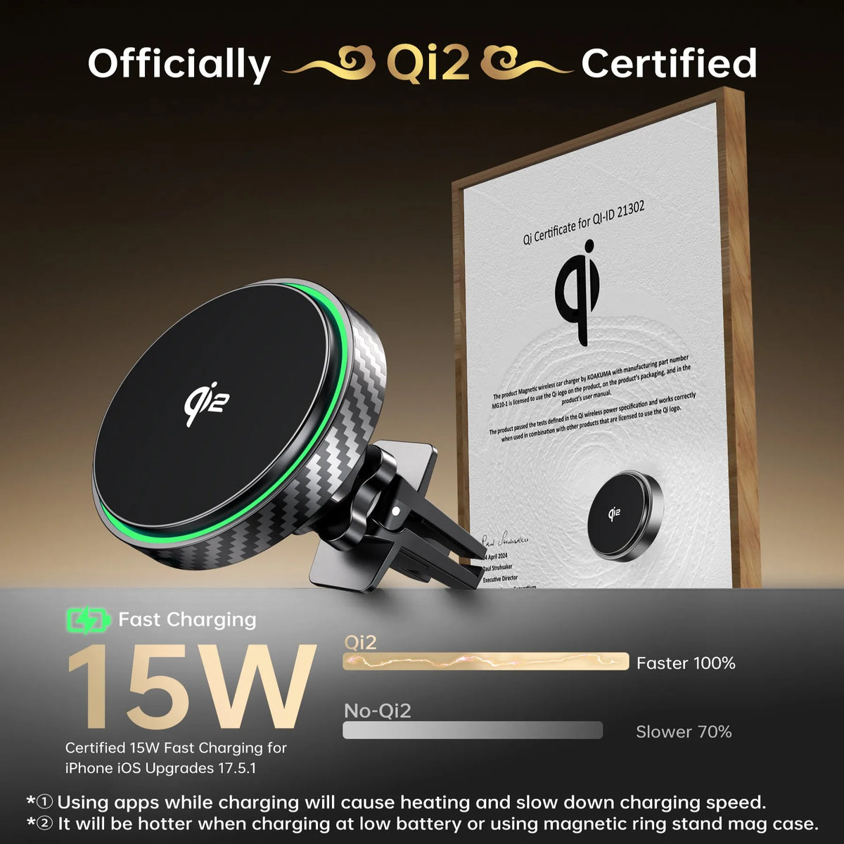Qi2 Magnetic Wireless Car Charger