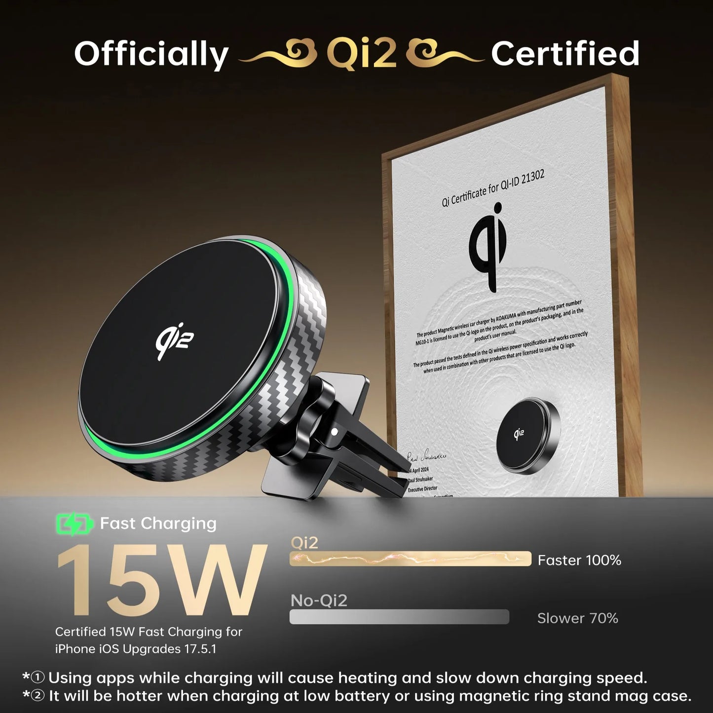 Qi2 Magnetic Wireless Car Charger
